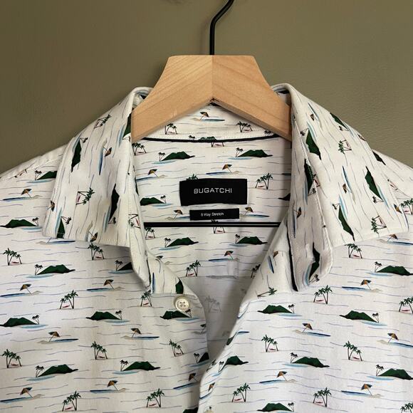 BUGATCHI Milo Island Print OoohCotton Short Sleeve Shirt Size‎ Medium Polo Golf - Picture 8 of 16